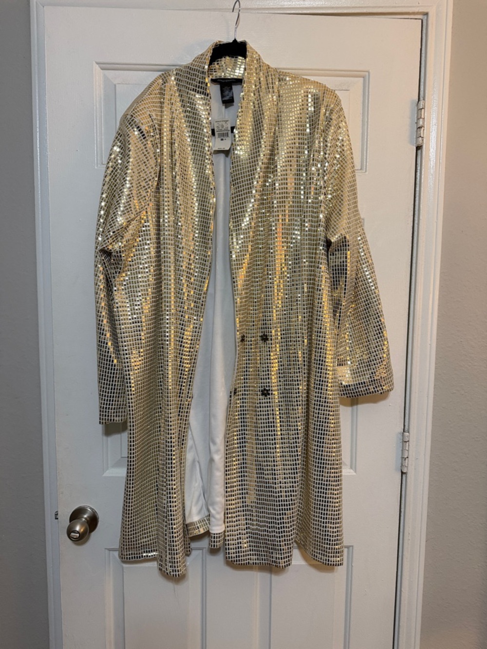 Ashley Stewart White and Gold Metallic Grid jacket /coat